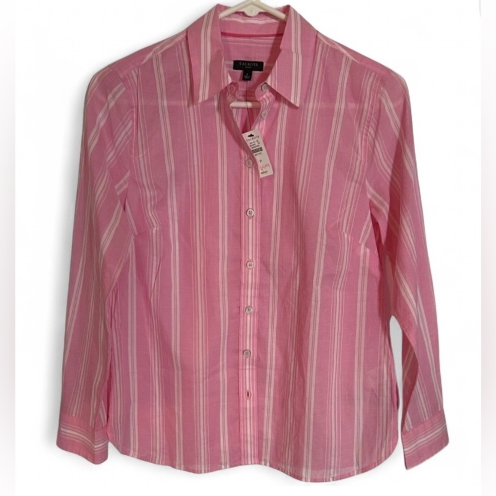 Talbots Pink and White Striped Button-Down Shirt